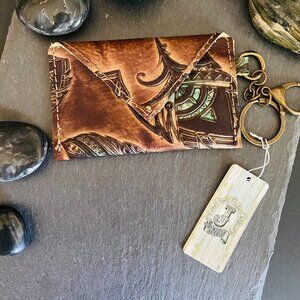 Sierra Credit Card Wallet - Turquoise and Tan Feather